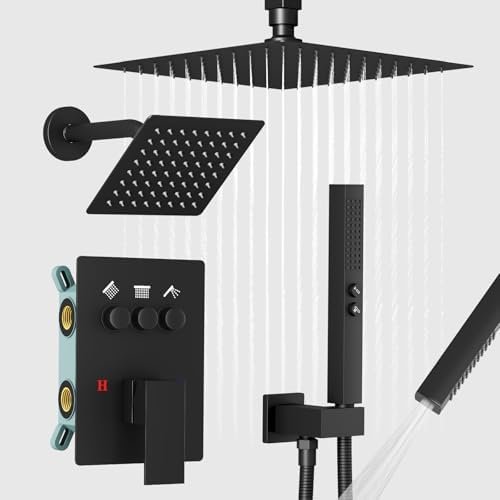 3-Handle Tub & Shower Faucet Set (Matte Black)