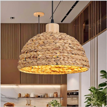 Boho Rattan Pendant Light, 12"