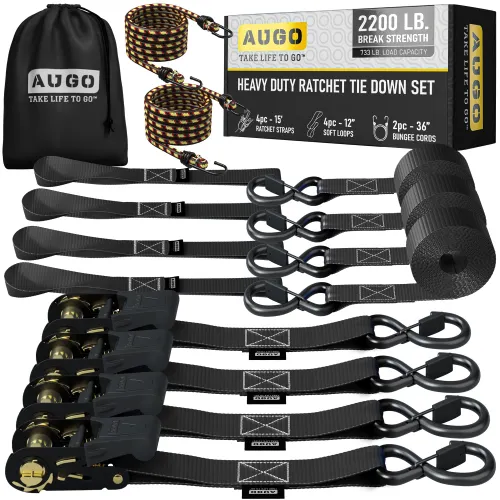 Ratchet Tie-Down Straps, 4-Pack (1" x 15ft)