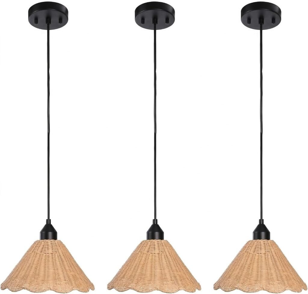 Boho Rattan Pendant Light, 3-Pack