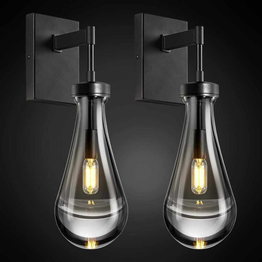 Raindrop Glass Wall Sconces, Set of 2 (Black)