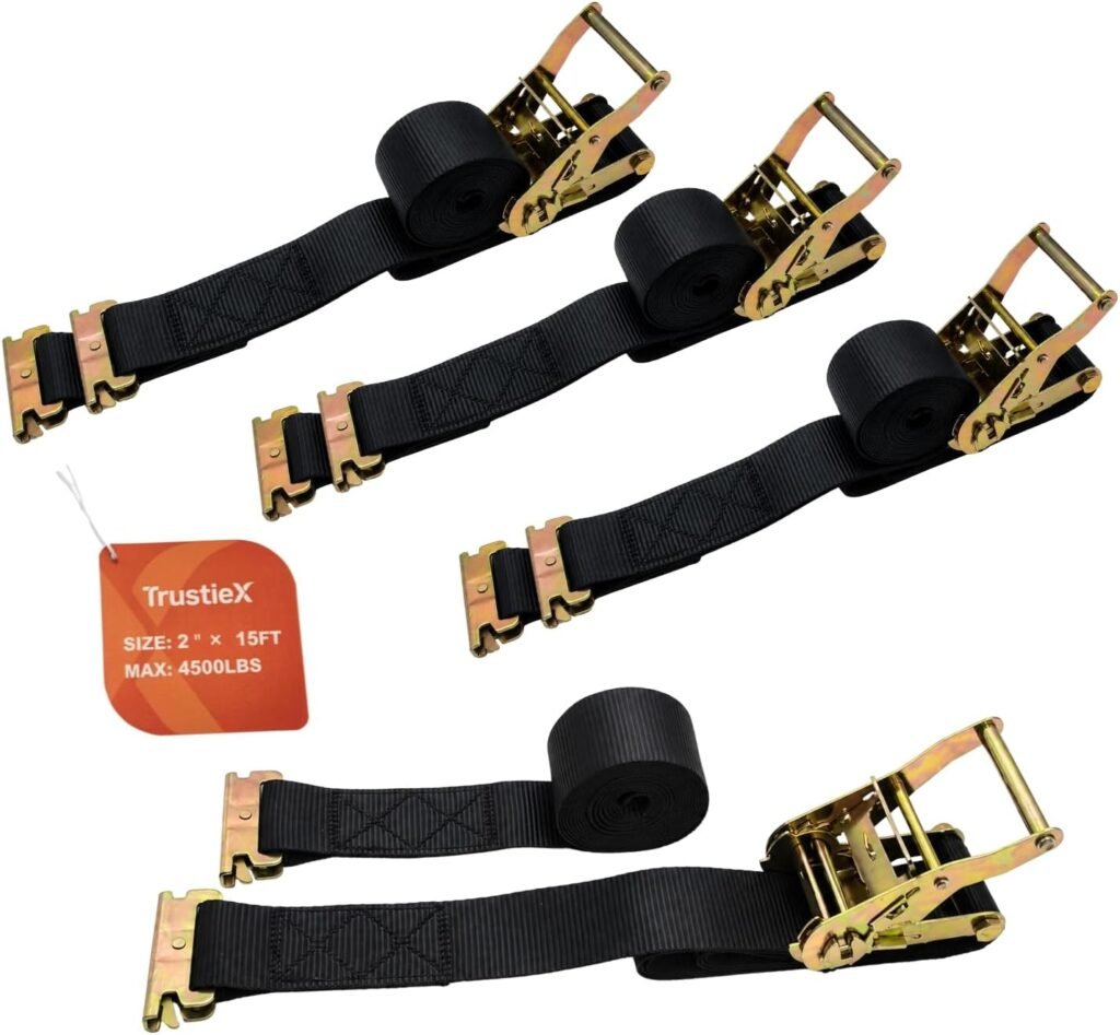 Heavy-Duty Ratchet Tie-Down Straps, 4-Pack (Black)