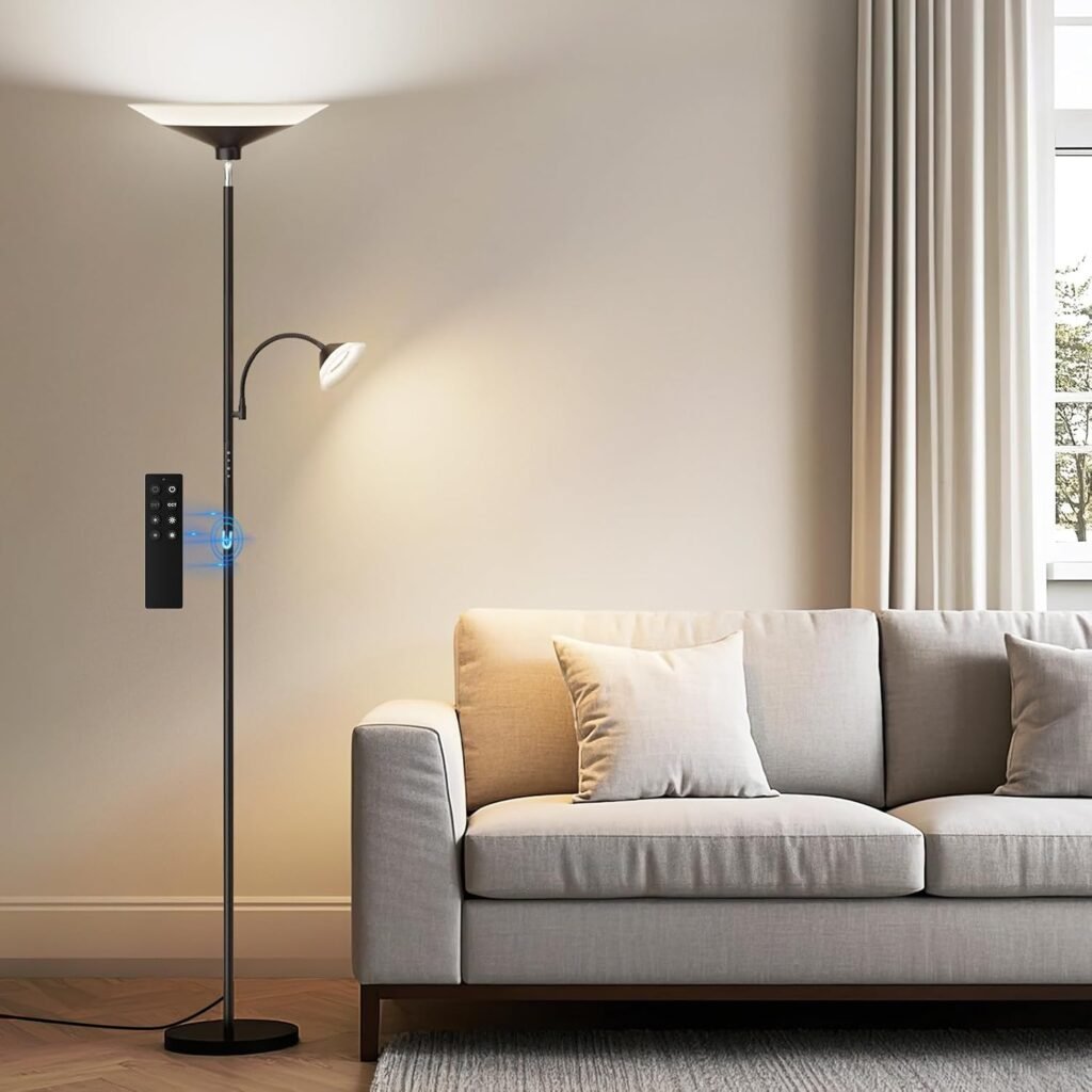 2-in-1 Dimmable Torchiere Floor Lamp (Black)