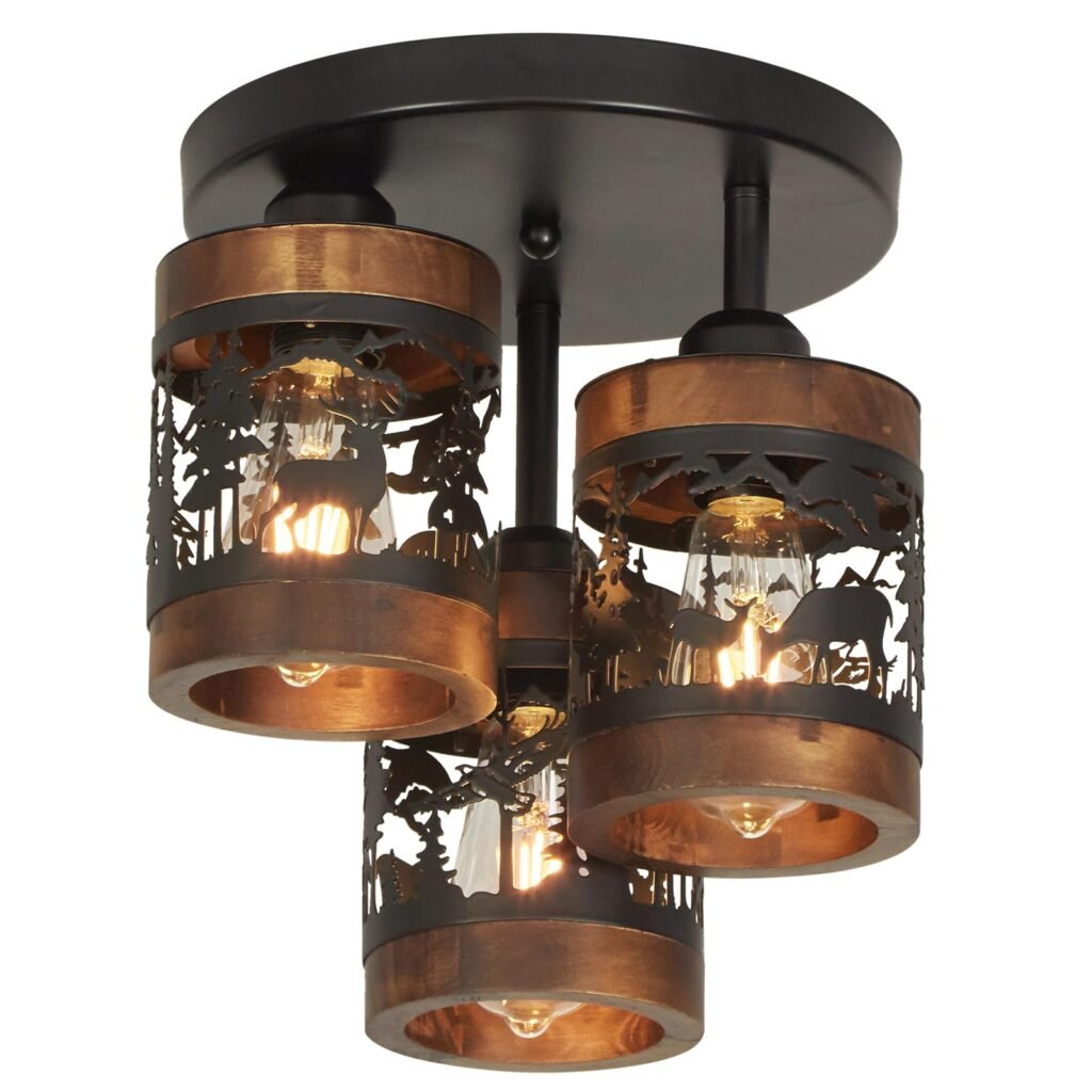 Farmhouse Deer Ceiling Light (3-Light, Black)
