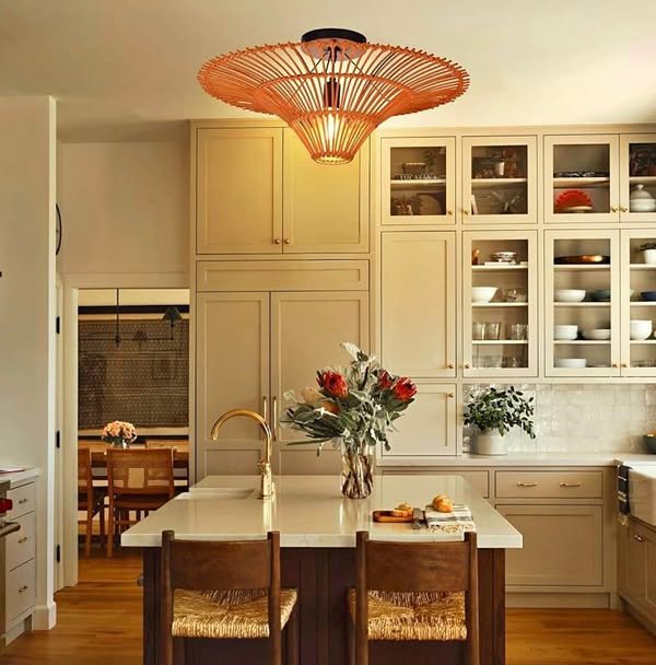Boho Rattan Chandelier, Handwoven