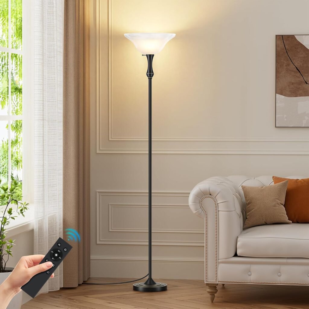 Dimmable LED Torchiere Floor Lamp with Glass Shade
