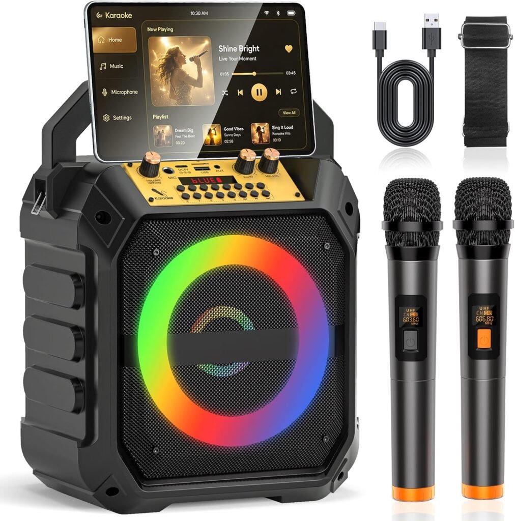 40W Bluetooth Karaoke Machine with 2 Wireless Mics