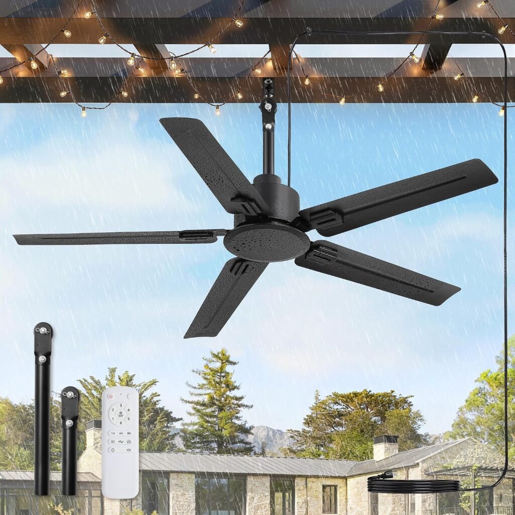 48" Outdoor Ceiling Fan, No Light (Black)