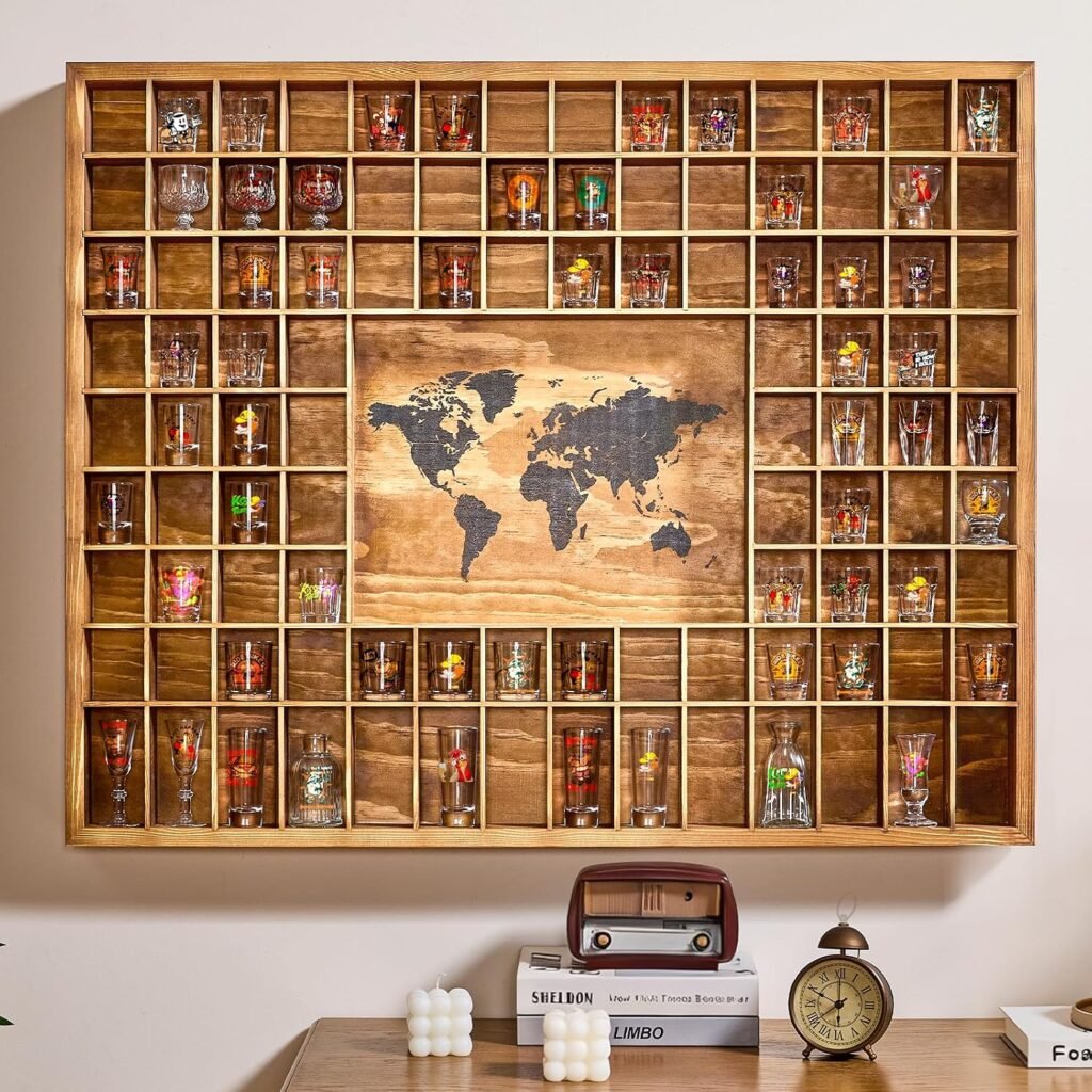 Shot Glass Display Case with World Map